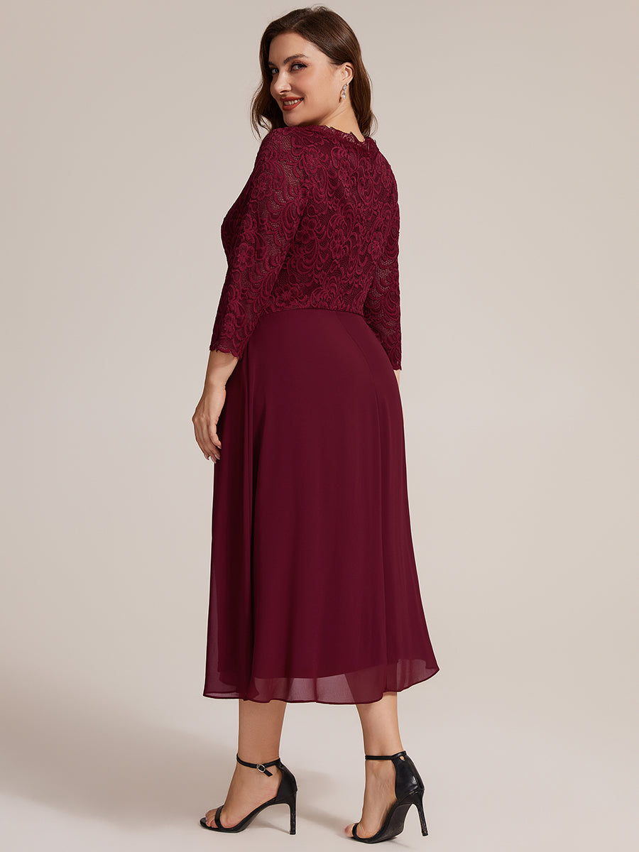 Midi Tee Länge V Ausschnitt Etui Kleid Aus Spitze Elegantes Design Für Besondere Anlässe #Farbe_Burgunderrot
