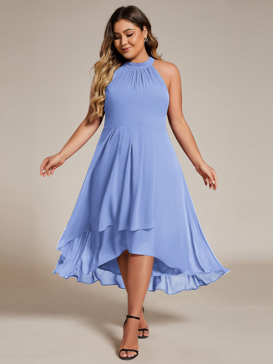 Hochtief Halterneck A-Linie Chiffon Kleid Mit Raffungen #Farbe_Kornblumenblau