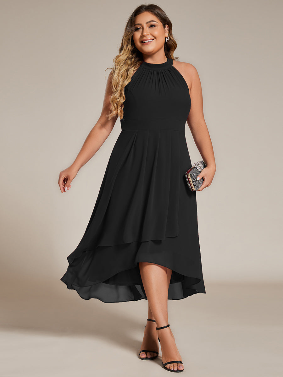 Hochtief Halterneck A-Linie Chiffon Kleid Mit Raffungen #Farbe_Schwarz