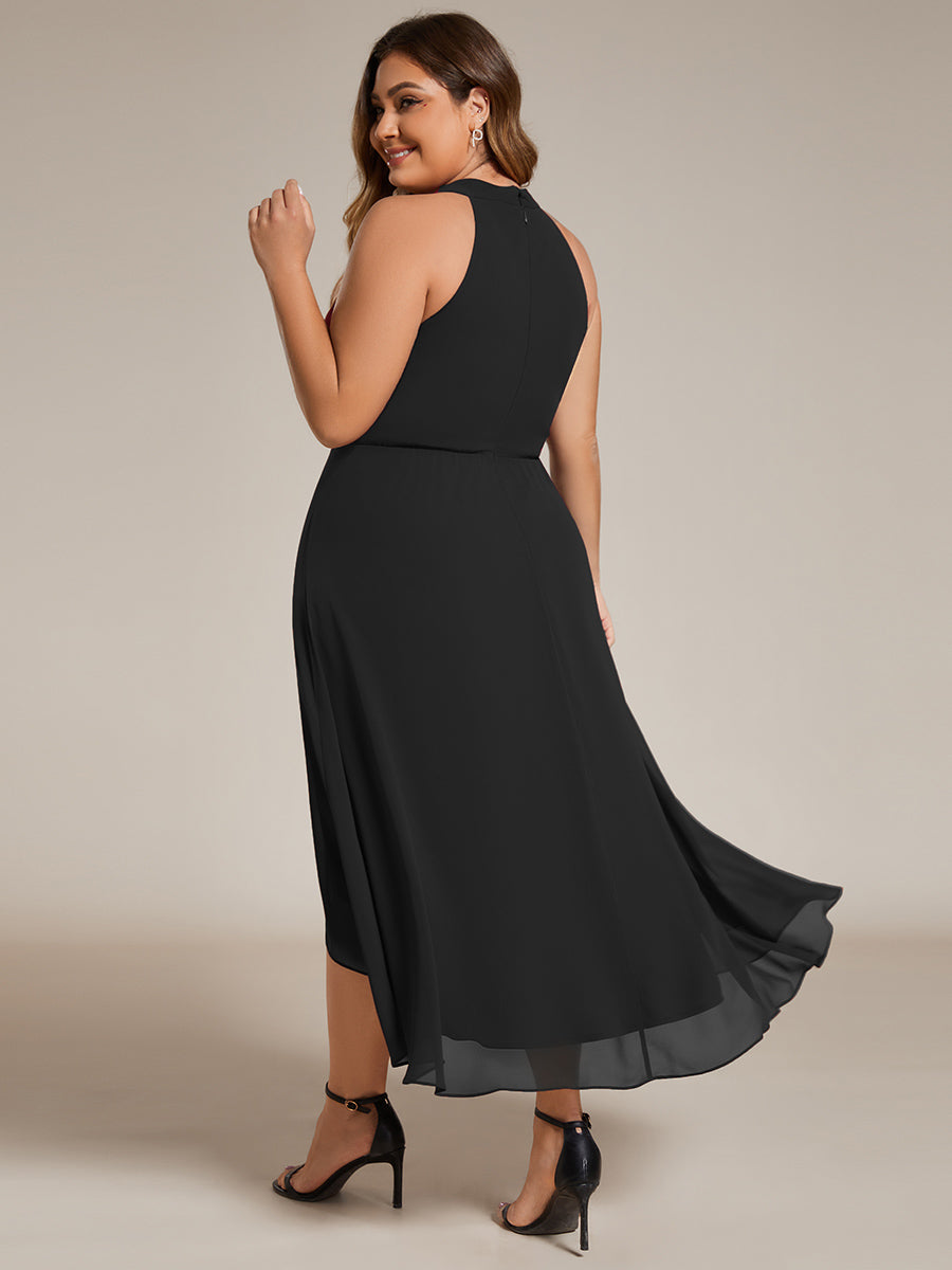 Hochtief Halterneck A-Linie Chiffon Kleid Mit Raffungen #Farbe_Schwarz