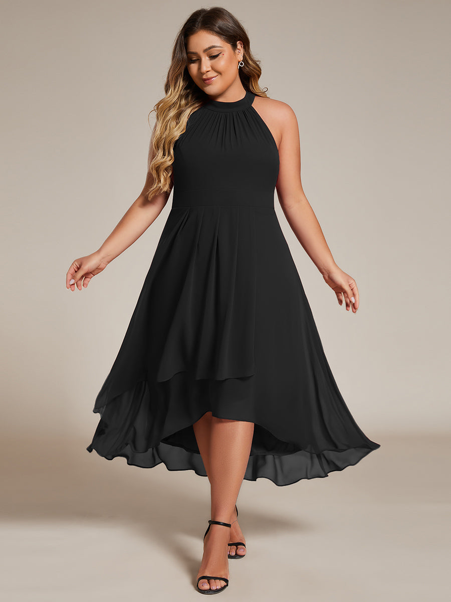Hochtief Halterneck A-Linie Chiffon Kleid Mit Raffungen #Farbe_Schwarz