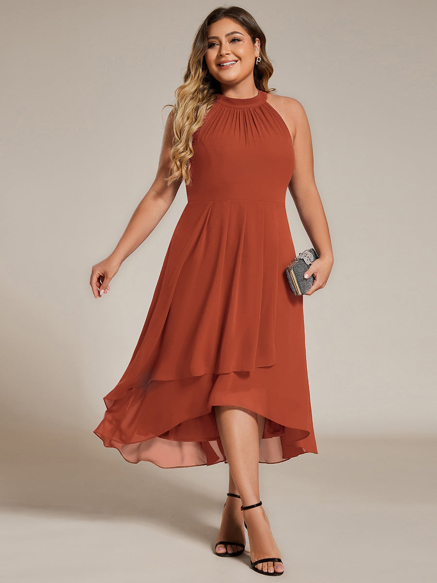 Hochtief Halterneck A-Linie Chiffon Kleid Mit Raffungen #Farbe_Gebranntes Orange