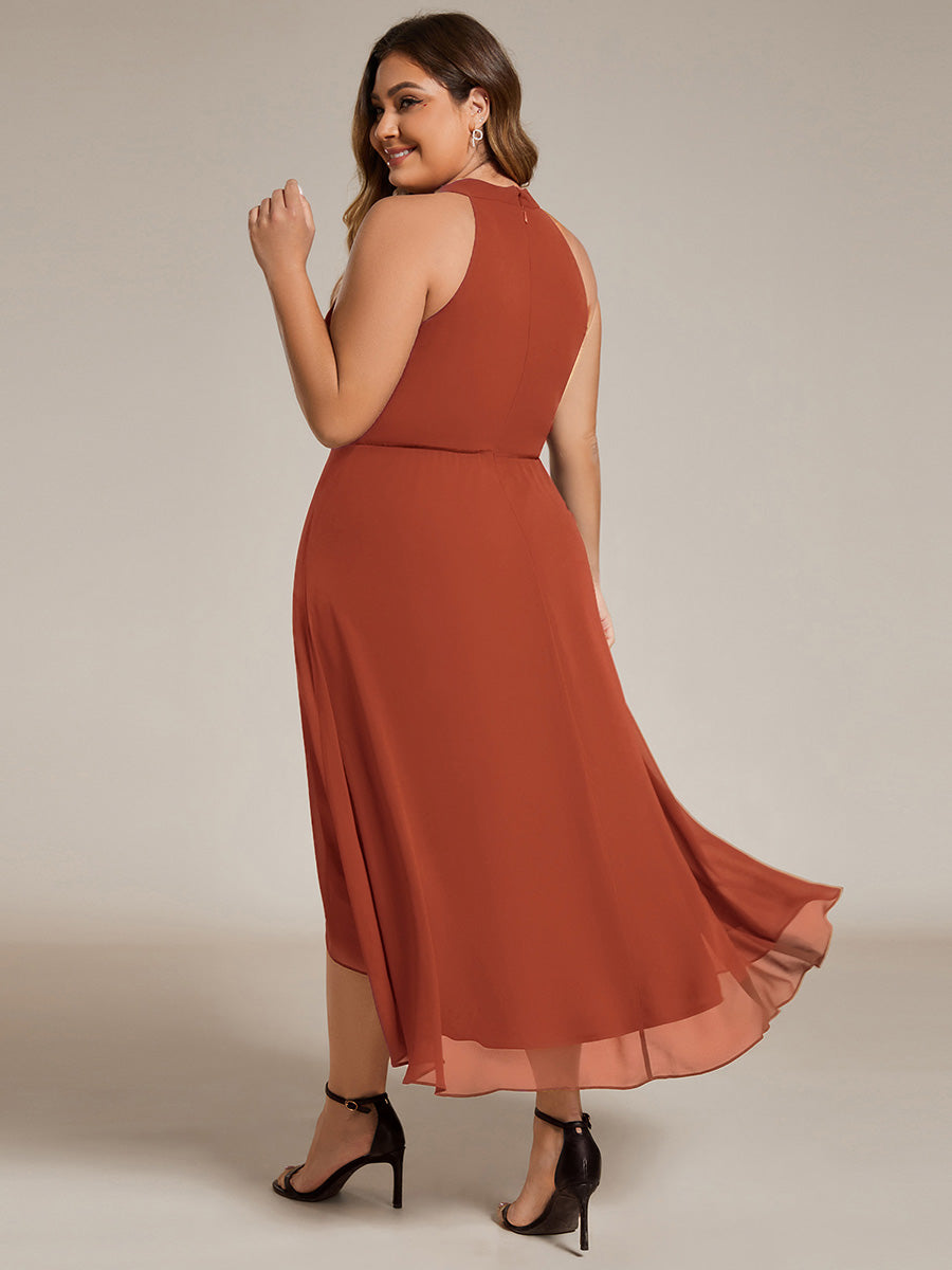Hochtief Halterneck A-Linie Chiffon Kleid Mit Raffungen #Farbe_Gebranntes Orange