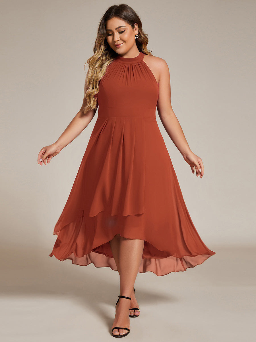 Hochtief Halterneck A-Linie Chiffon Kleid Mit Raffungen #Farbe_Gebranntes Orange