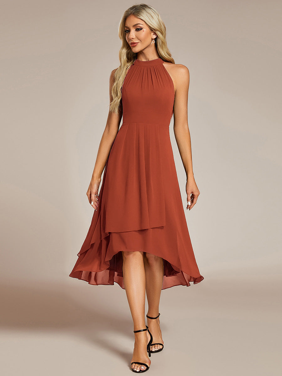 Hochtief Halterneck A-Linie Chiffon Kleid Mit Raffungen #Farbe_Gebranntes Orange