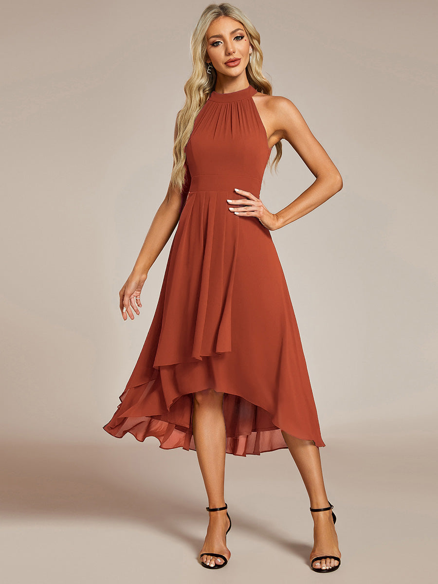 Hochtief Halterneck A-Linie Chiffon Kleid Mit Raffungen #Farbe_Gebranntes Orange