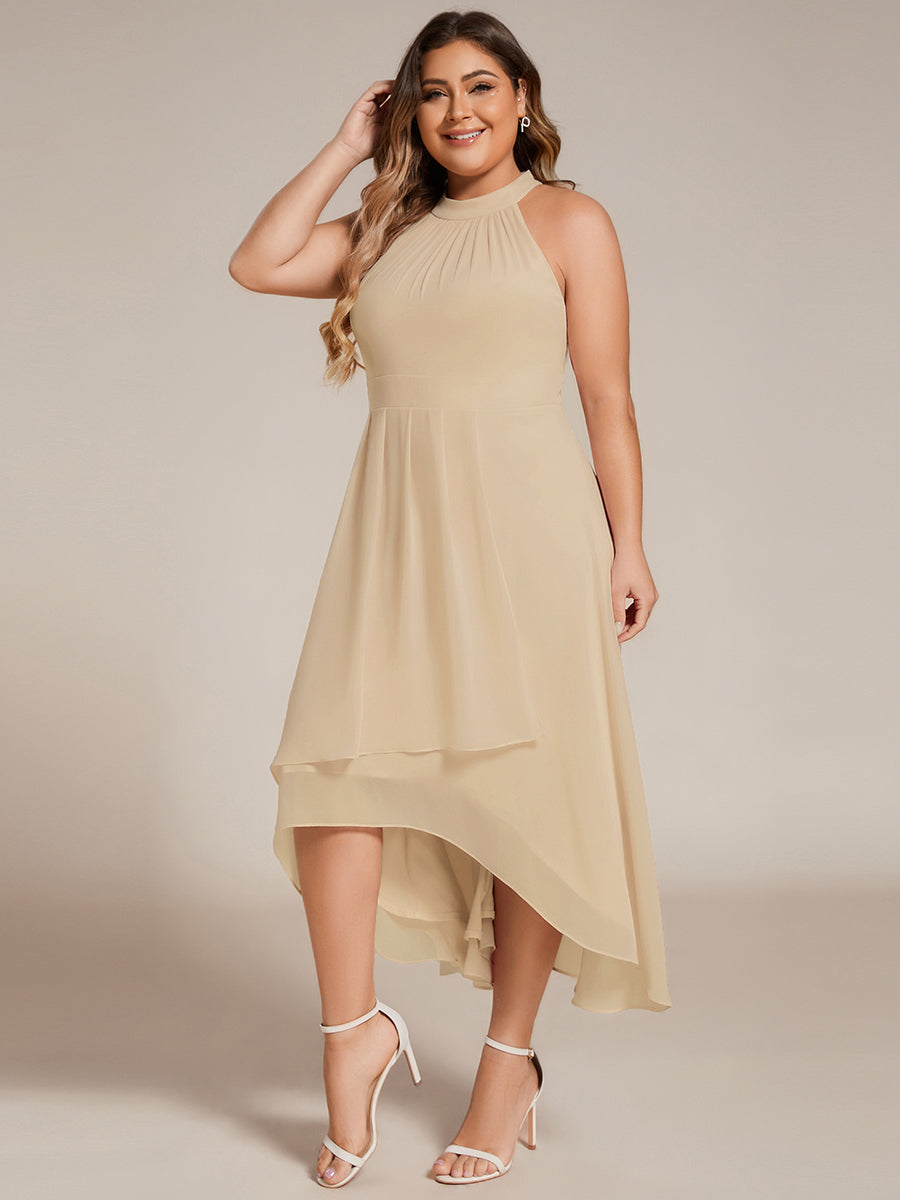 Hochtief Halterneck A-Linie Chiffon Kleid Mit Raffungen #Farbe_Champagner