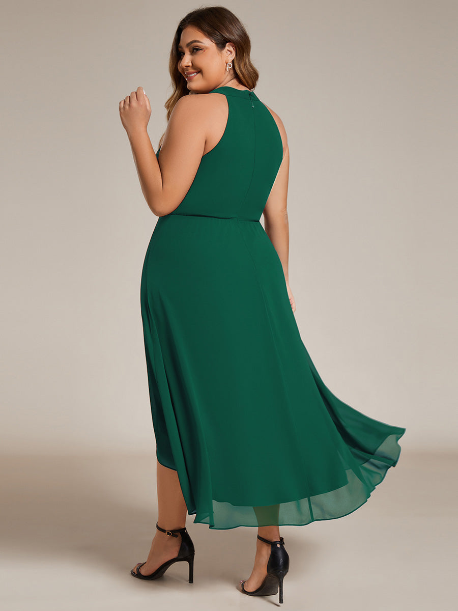 Hochtief Halterneck A-Linie Chiffon Kleid Mit Raffungen #Farbe_Dunkelgrün