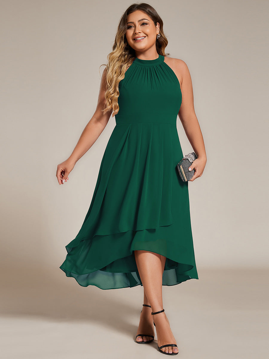 Hochtief Halterneck A-Linie Chiffon Kleid Mit Raffungen #Farbe_Dunkelgrün