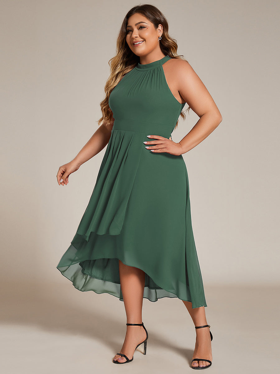 Hochtief Halterneck A-Linie Chiffon Kleid Mit Raffungen #Farbe_Eukalyptus