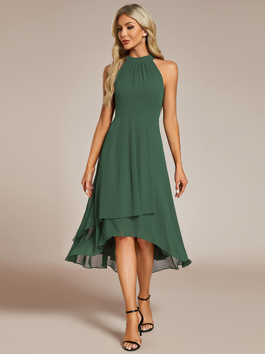 Hochtief Halterneck A-Linie Chiffon Kleid Mit Raffungen #Farbe_Eukalyptus