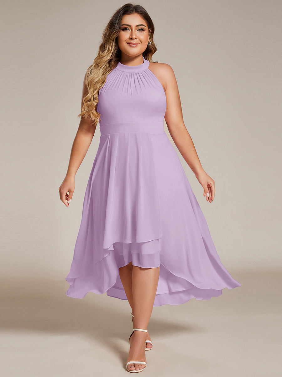 Hochtief Halterneck A-Linie Chiffon Kleid Mit Raffungen #Farbe_Mattflieder