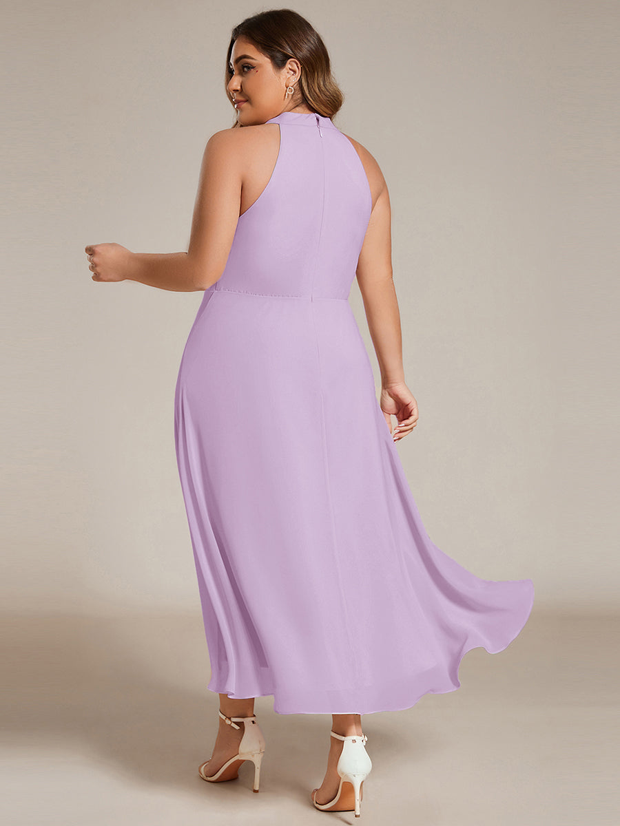 Hochtief Halterneck A-Linie Chiffon Kleid Mit Raffungen #Farbe_Mattflieder