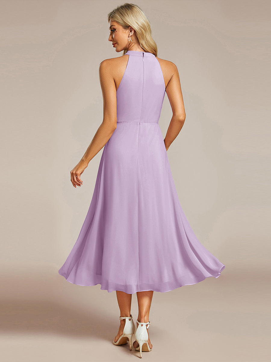Hochtief Halterneck A-Linie Chiffon Kleid Mit Raffungen #Farbe_Mattflieder