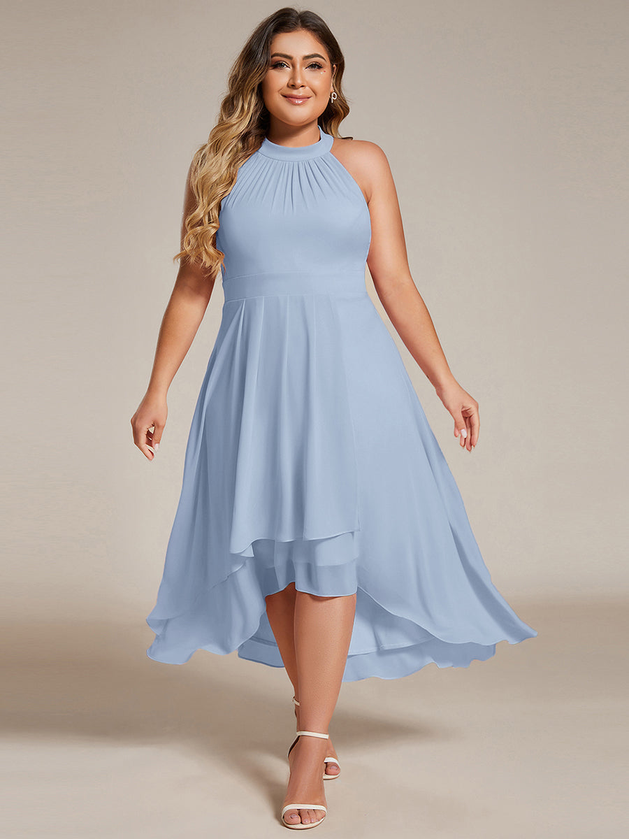 Hochtief Halterneck A-Linie Chiffon Kleid Mit Raffungen #Farbe_Eisblau