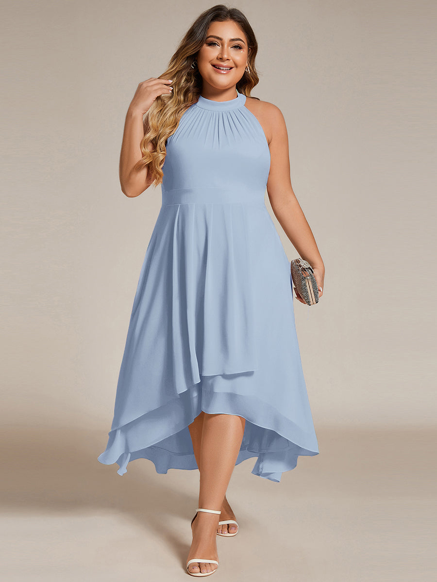 Hochtief Halterneck A-Linie Chiffon Kleid Mit Raffungen #Farbe_Eisblau