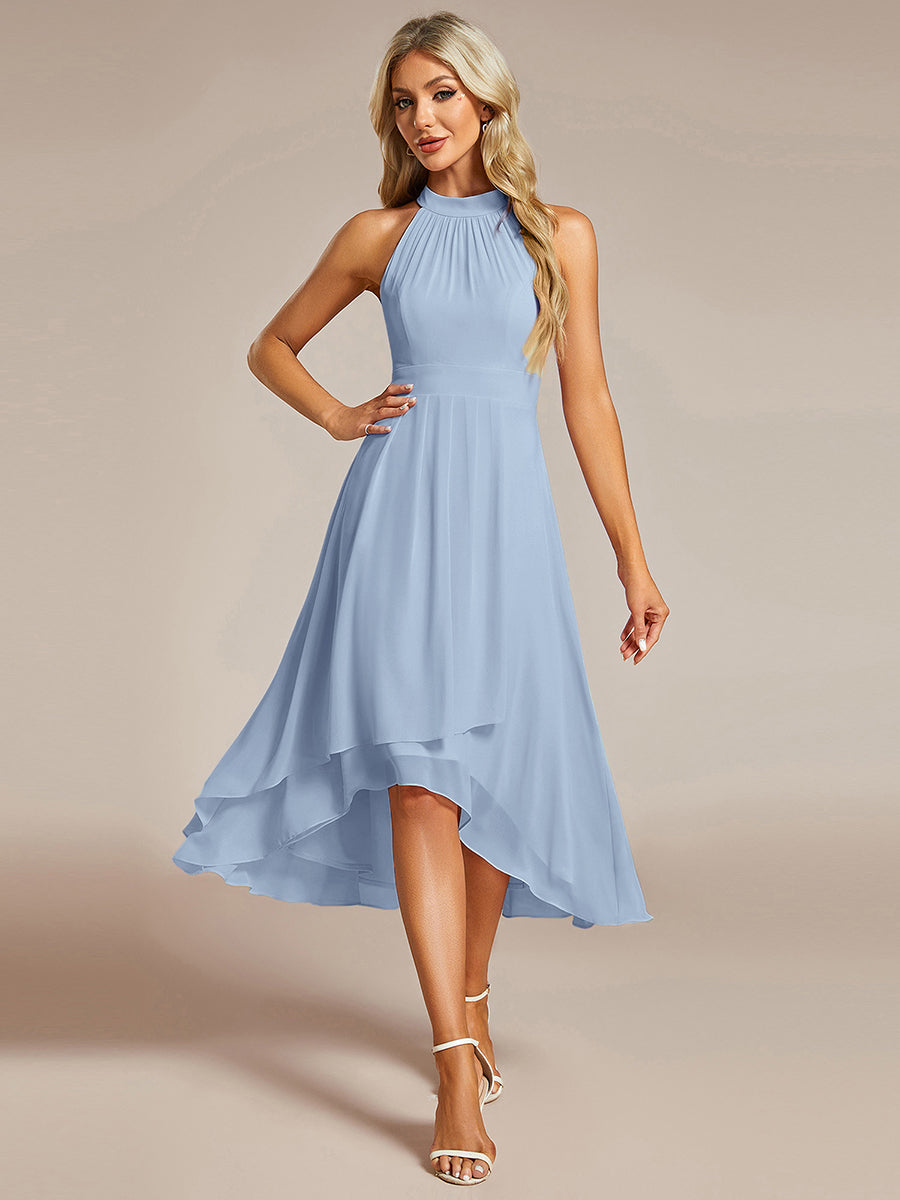 Hochtief Halterneck A-Linie Chiffon Kleid Mit Raffungen #Farbe_Eisblau