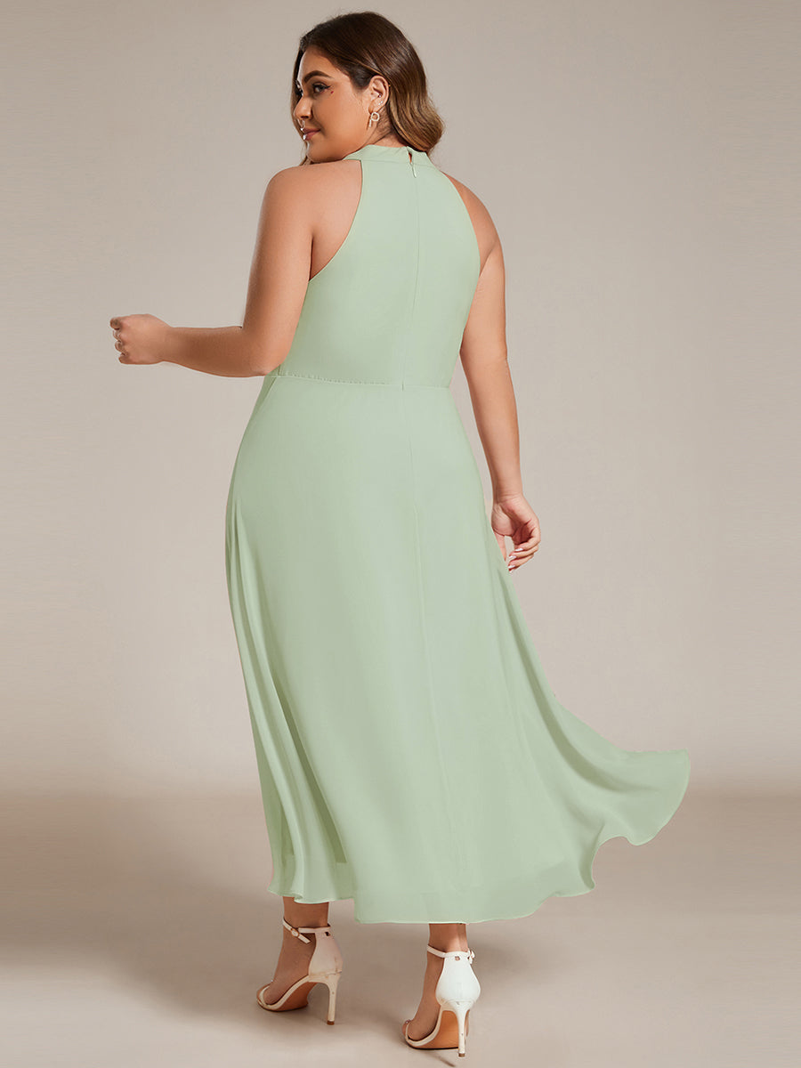 Hochtief Halterneck A-Linie Chiffon Kleid Mit Raffungen #Farbe_Mintgrün