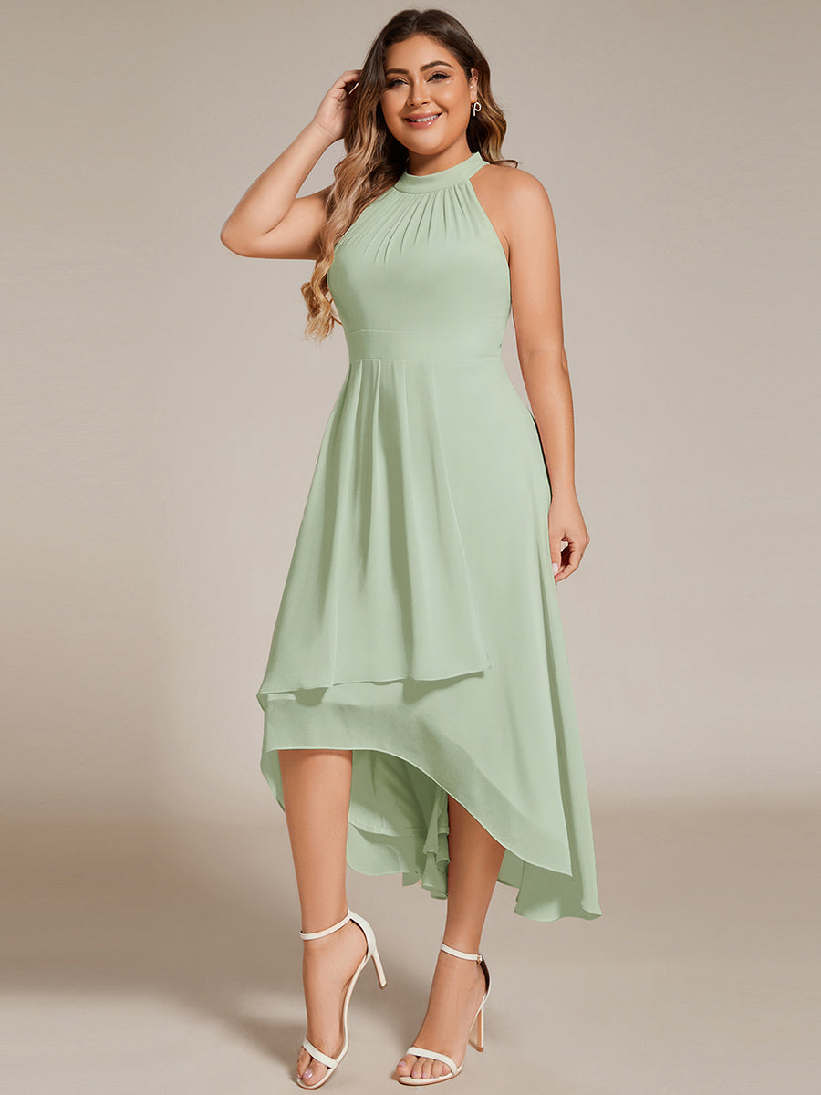 Hochtief Halterneck A-Linie Chiffon Kleid Mit Raffungen #Farbe_Mintgrün