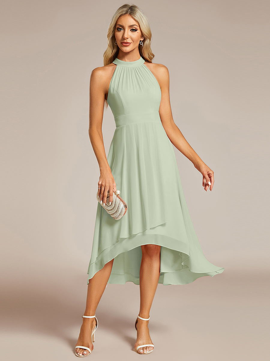 Hochtief Halterneck A-Linie Chiffon Kleid Mit Raffungen #Farbe_Mintgrün