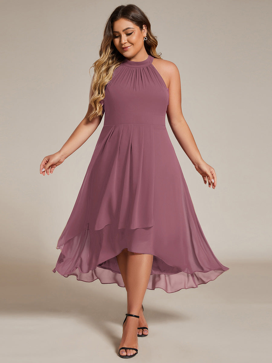 Hochtief Halterneck A-Linie Chiffon Kleid Mit Raffungen #Farbe_Orchideenviolett