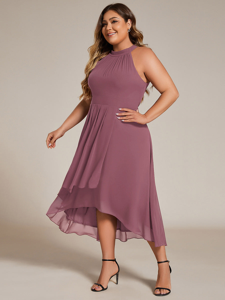 Hochtief Halterneck A-Linie Chiffon Kleid Mit Raffungen #Farbe_Orchideenviolett