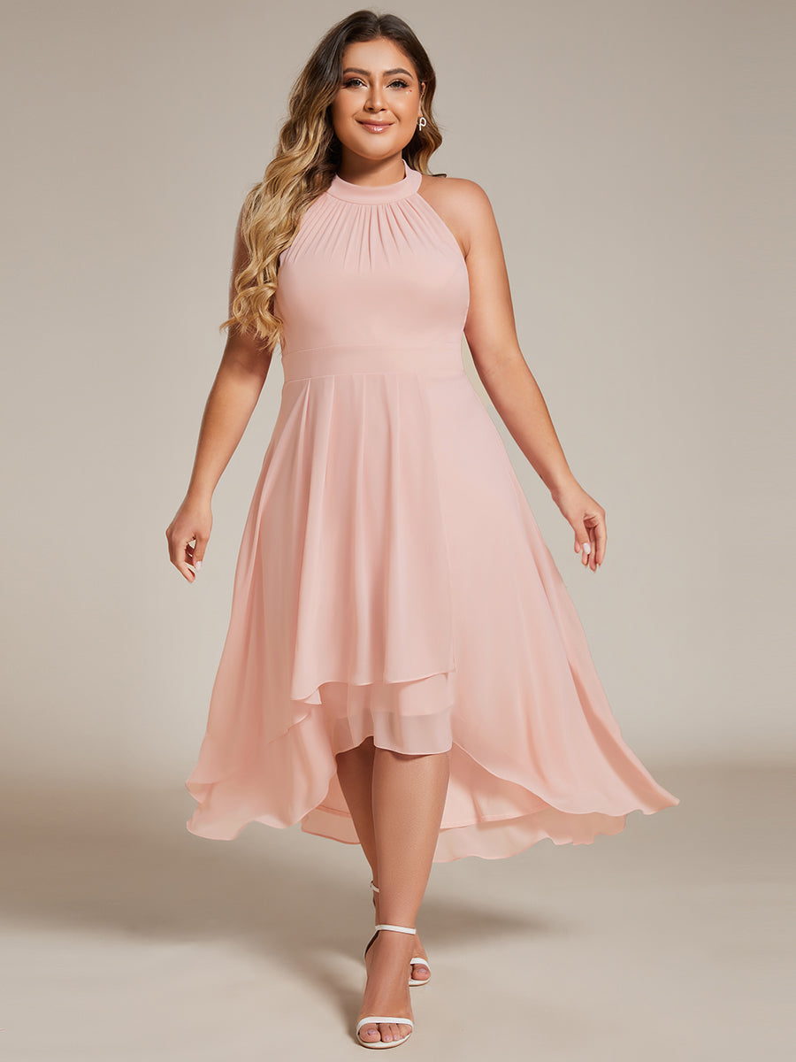 Hochtief Halterneck A-Linie Chiffon Kleid Mit Raffungen #Farbe_Rosa