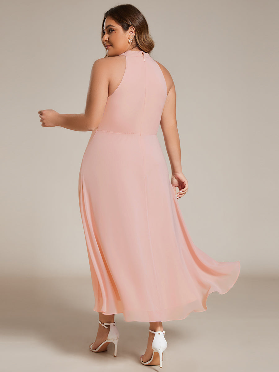 Hochtief Halterneck A-Linie Chiffon Kleid Mit Raffungen #Farbe_Rosa