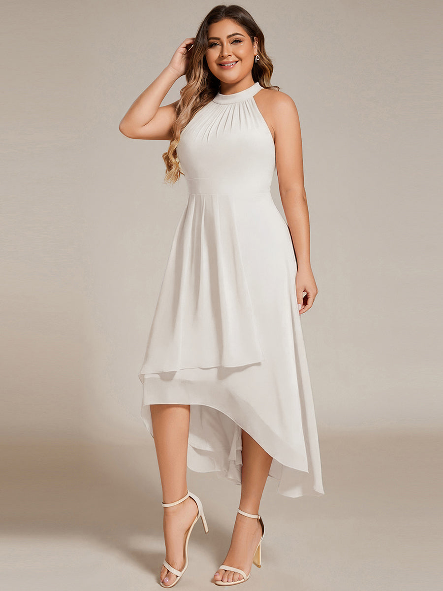 Hochtief Halterneck A-Linie Chiffon Kleid Mit Raffungen #Farbe_Weiß