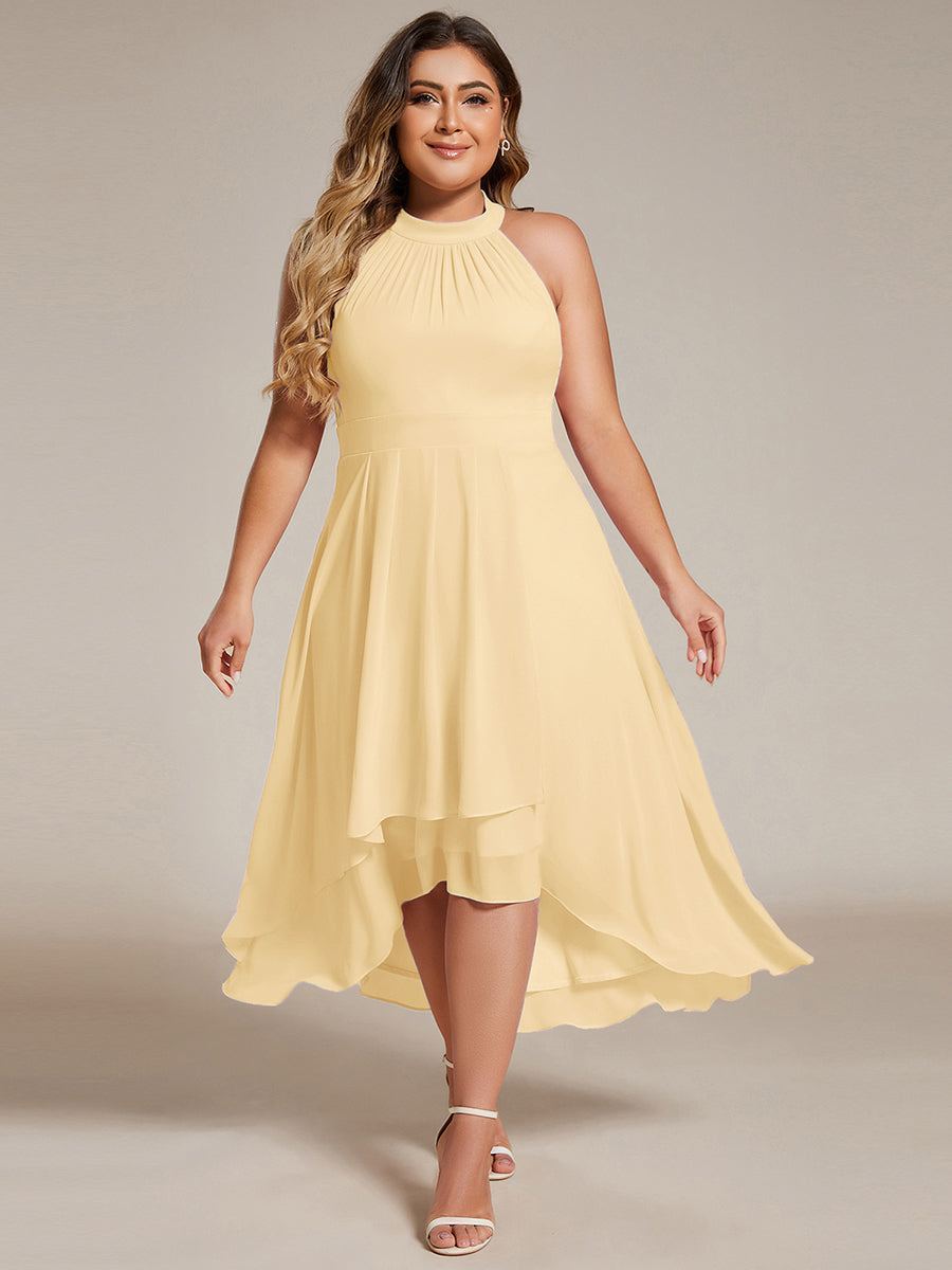 Hochtief Halterneck A-Linie Chiffon Kleid Mit Raffungen #Farbe_Gelb