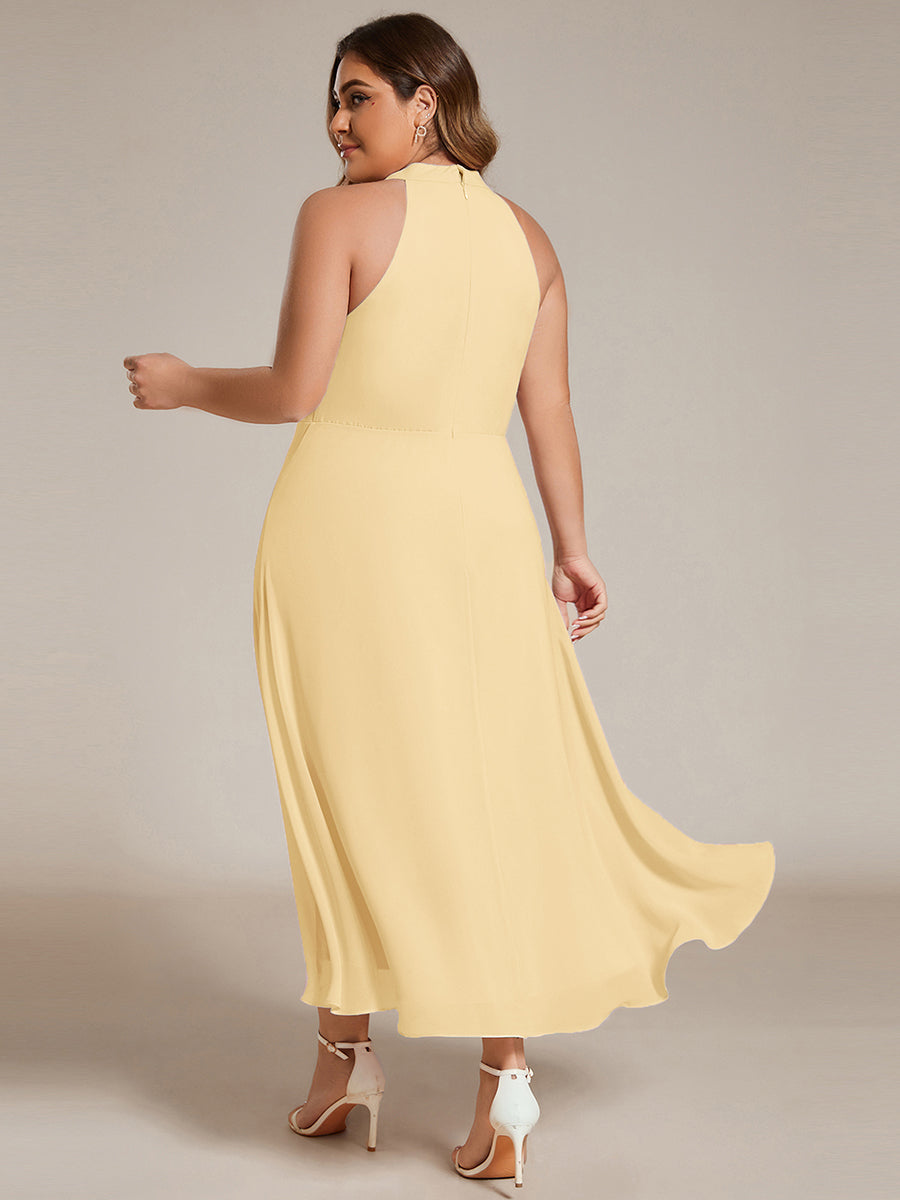 Hochtief Halterneck A-Linie Chiffon Kleid Mit Raffungen #Farbe_Gelb