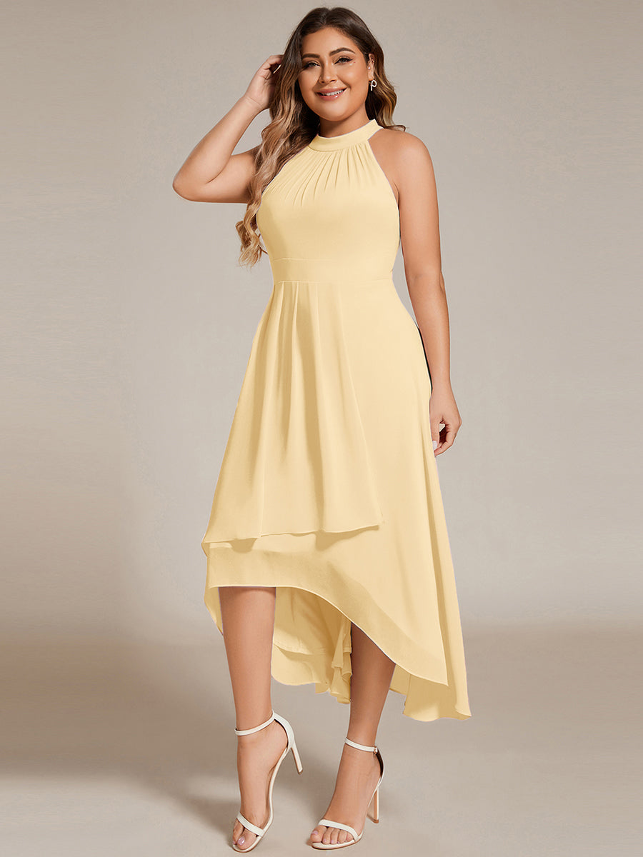 Hochtief Halterneck A-Linie Chiffon Kleid Mit Raffungen #Farbe_Gelb