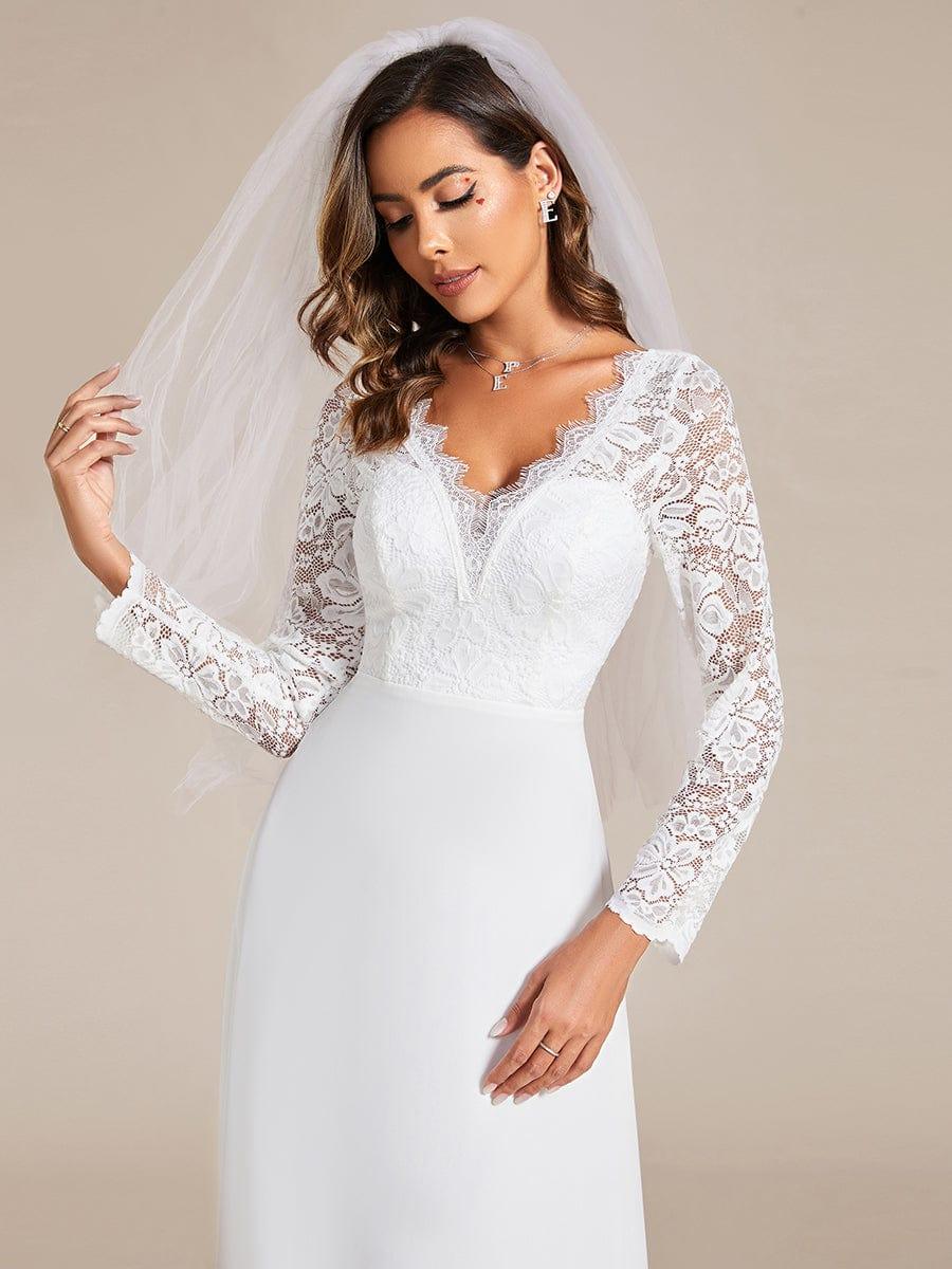 Elegantes A-Linien-Brautkleid aus Spitze und Chiffon mit langen ?rmeln #Farbe_Weiß