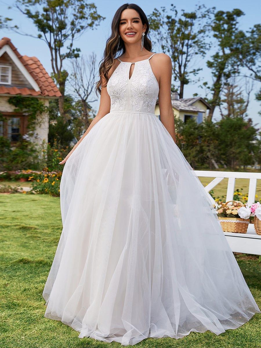 A-Linien-Brautkleid aus Tuell mit Neckholder und Applikationen in Elfenbein #Farbe_Elfenbein