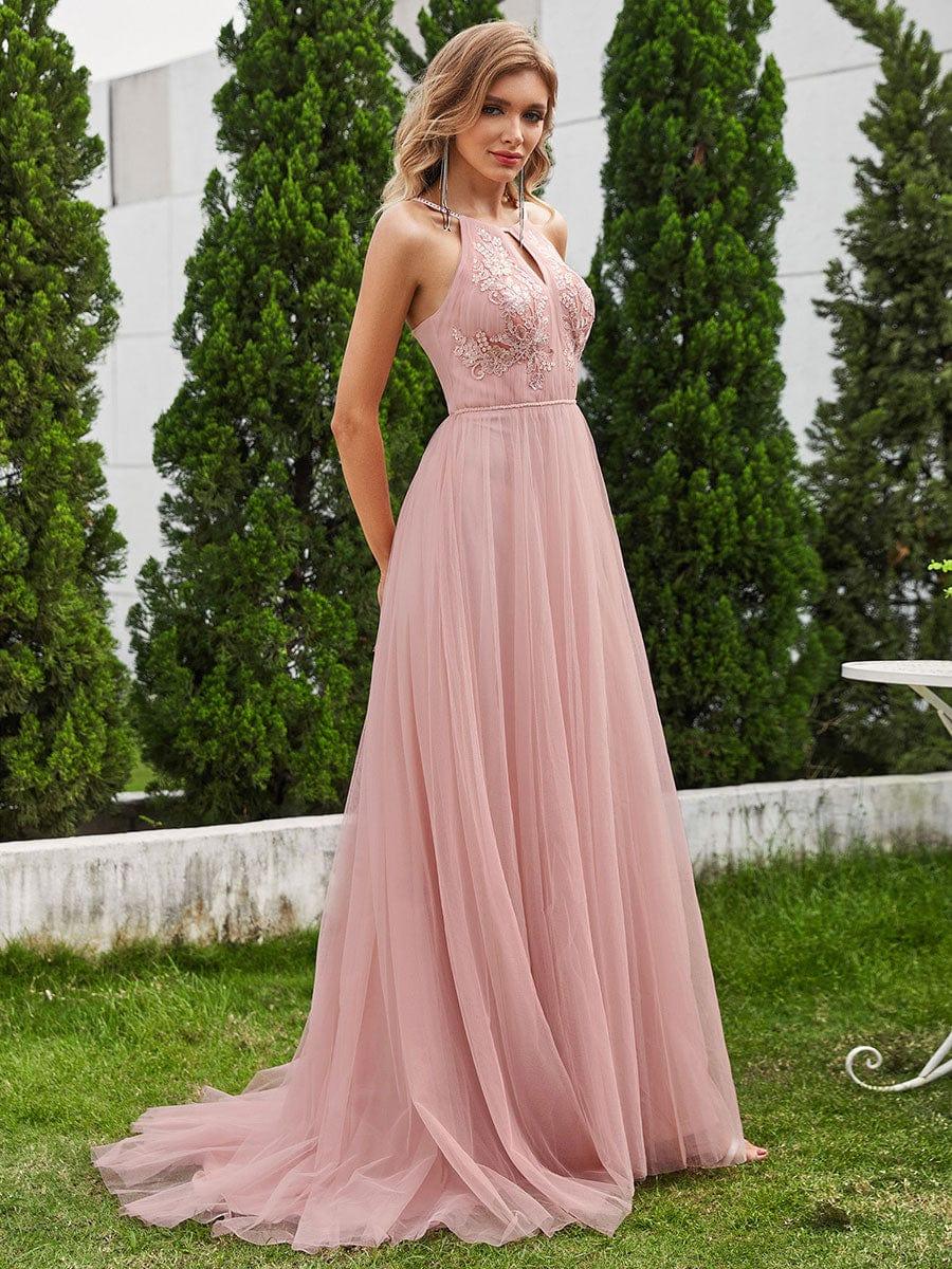 A-Linien-Brautkleid aus Tuell mit Neckholder und Applikationen in Rosa #Farbe_Rosa