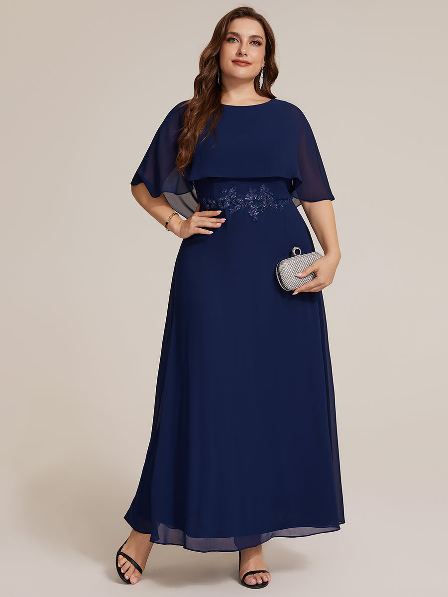 Chiffon mit A-Linie, Cape-Ärmel, und brautmutterkleid #Farbe_Marineblau
