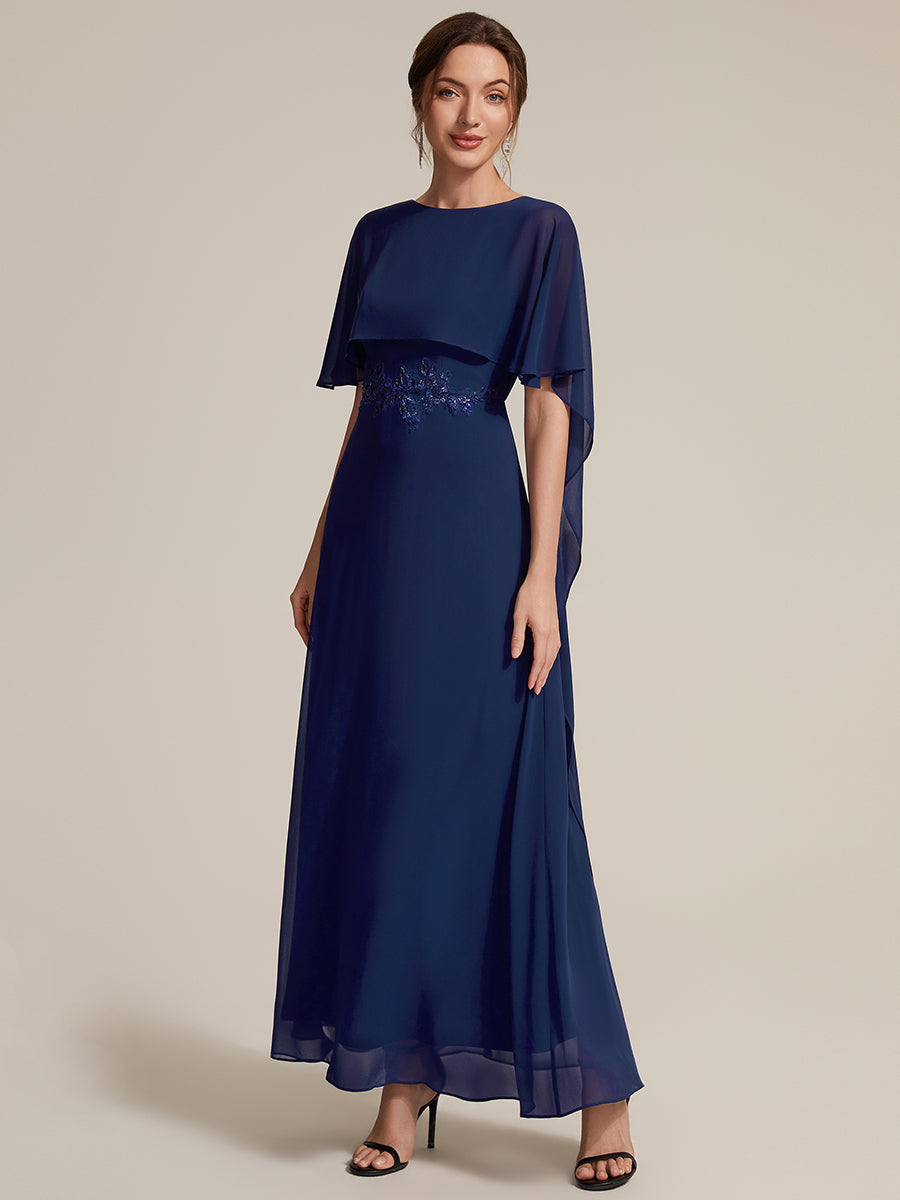 Chiffon mit A-Linie, Cape-Ärmel, und brautmutterkleid #Farbe_Marineblau