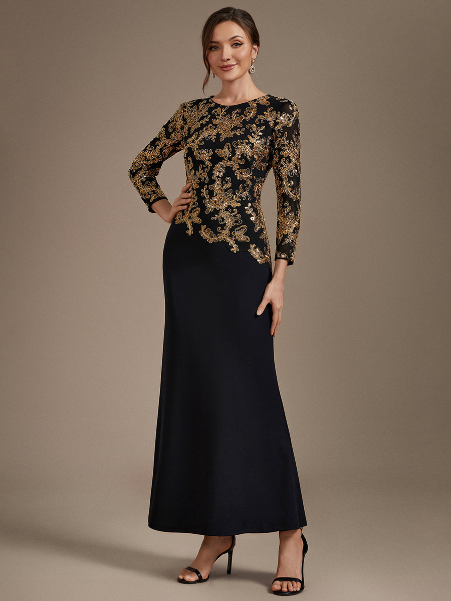Maxilänge Figurbetontes Kleid Runder Ausschnitt Pailletten Glänzendes Design #Farbe_Schwarz & Gold