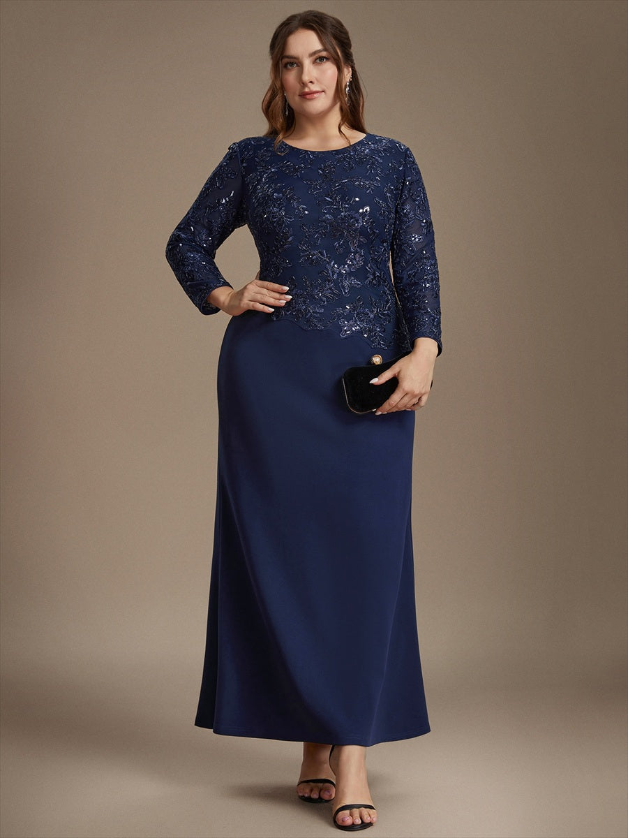 Maxilänge Figurbetontes Kleid Runder Ausschnitt Pailletten Glänzendes Design #Farbe_Marineblau