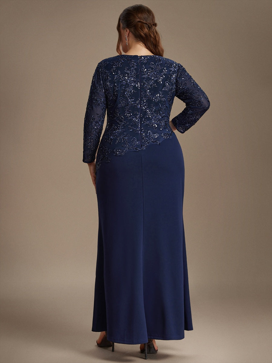 Maxilänge Figurbetontes Kleid Runder Ausschnitt Pailletten Glänzendes Design #Farbe_Marineblau