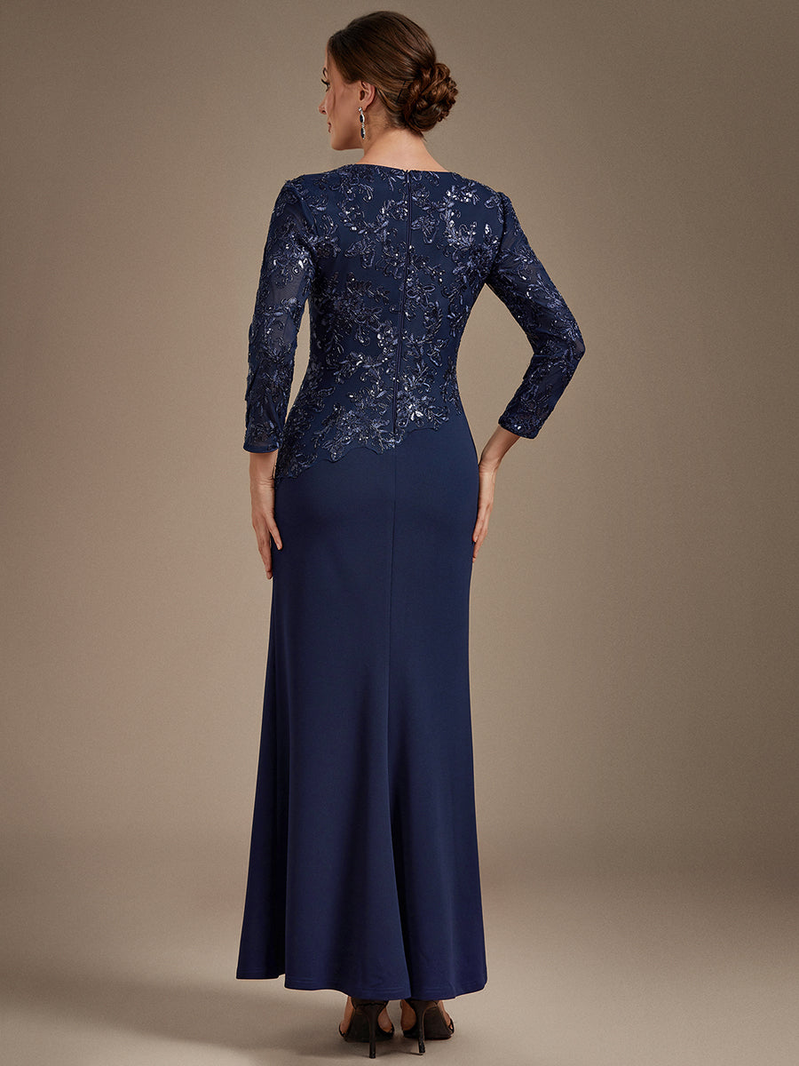 Maxilänge Figurbetontes Kleid Runder Ausschnitt Pailletten Glänzendes Design #Farbe_Marineblau