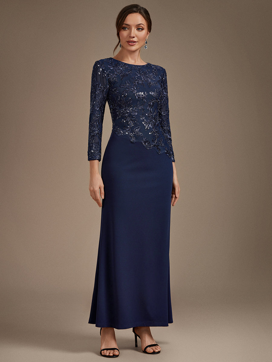 Maxilänge Figurbetontes Kleid Runder Ausschnitt Pailletten Glänzendes Design #Farbe_Marineblau