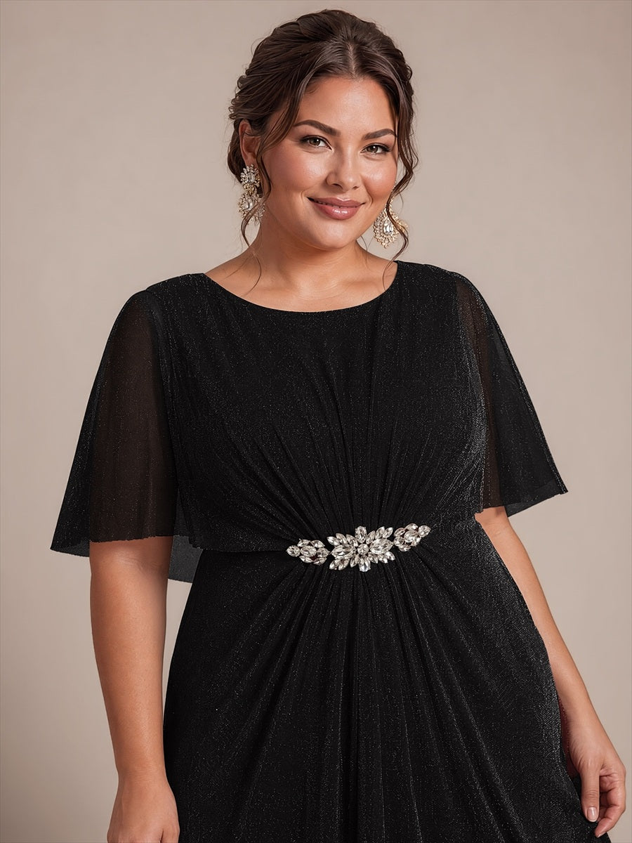 Bodenlang mit A-Linie, Cape-Ärmel, und brautmutterkleid #Farbe_Schwarz