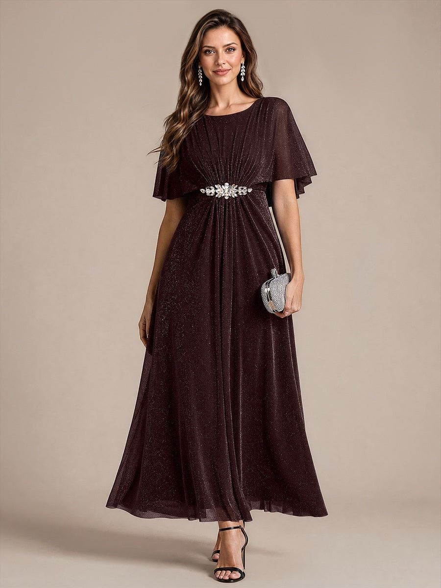 Bodenlang mit A-Linie, Cape-Ärmel, und brautmutterkleid #Farbe_Mahagonibraun