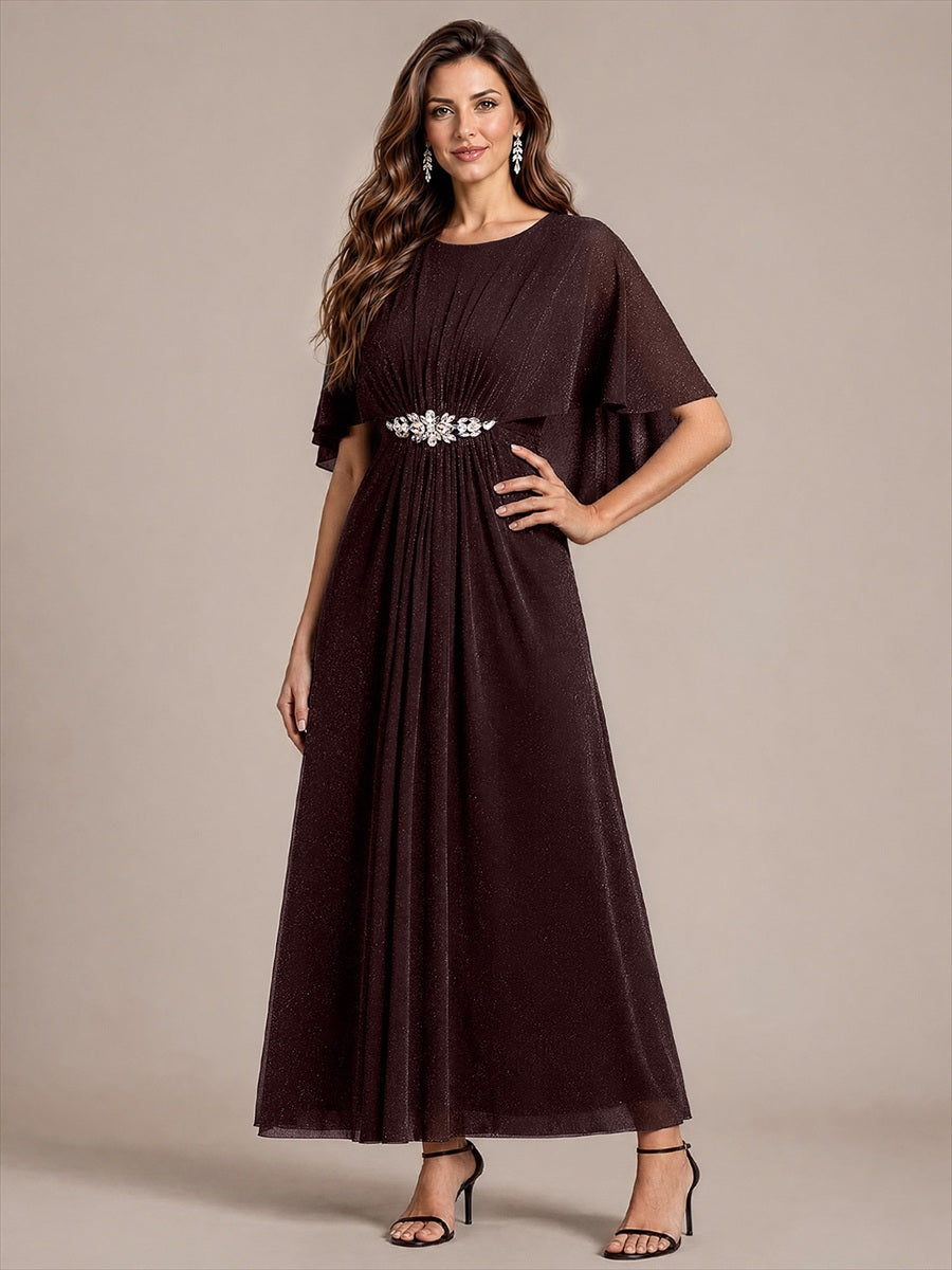 Bodenlang mit A-Linie, Cape-Ärmel, und brautmutterkleid #Farbe_Mahagonibraun
