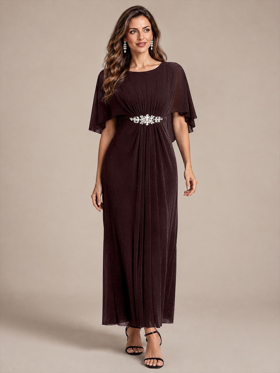 Bodenlang mit A-Linie, Cape-Ärmel, und brautmutterkleid #Farbe_Mahagonibraun