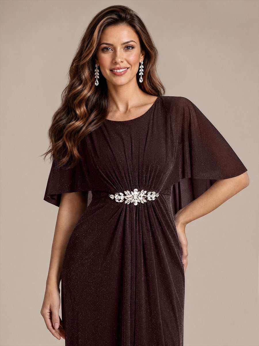 Bodenlang mit A-Linie, Cape-Ärmel, und brautmutterkleid #Farbe_Mahagonibraun