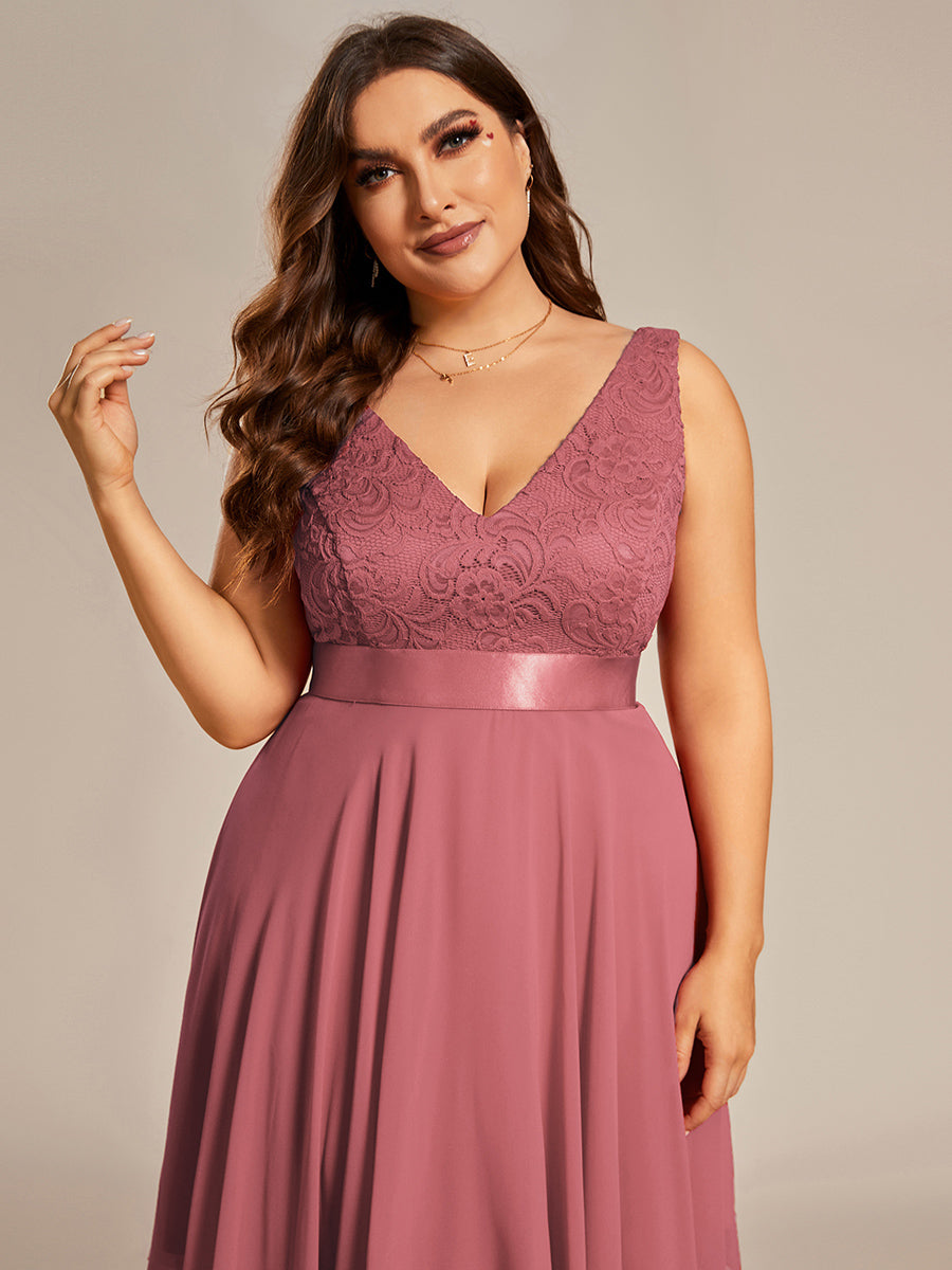 V-Ausschnitt Atemberaubende Spitze Ballkleider 00207 #farbe_Beige-Braun