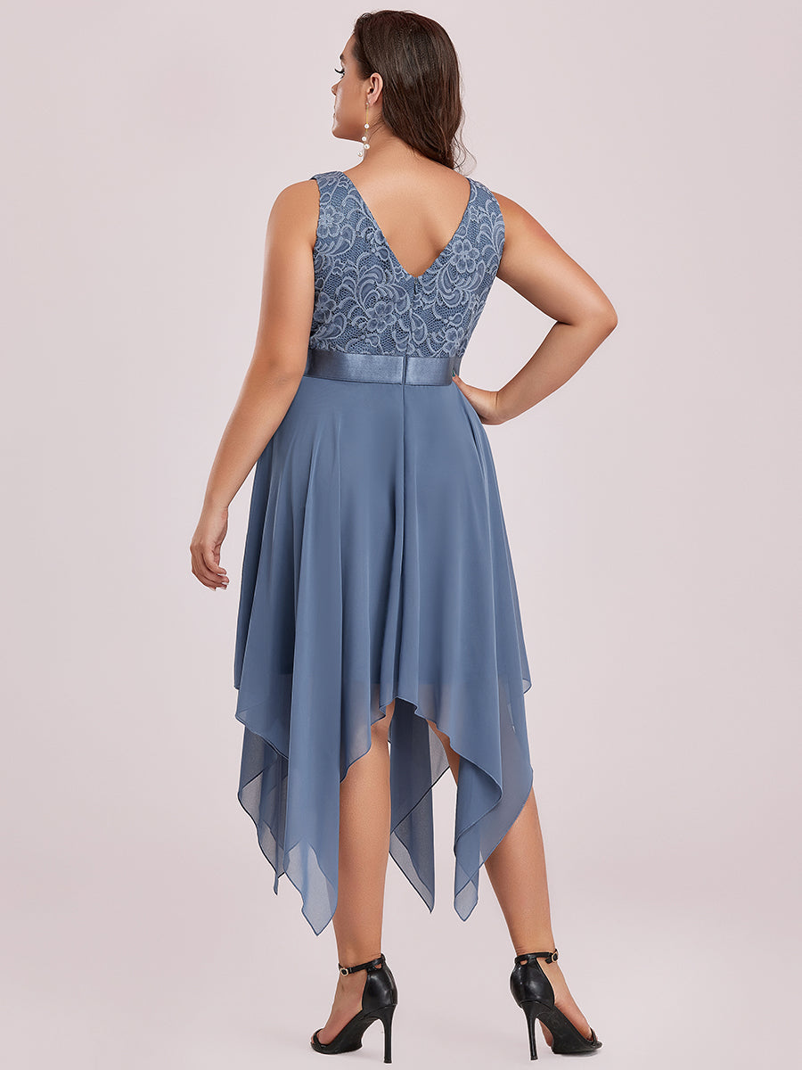 V-Ausschnitt Atemberaubende Spitze Ballkleider 00207 #farbe_Taubenblau