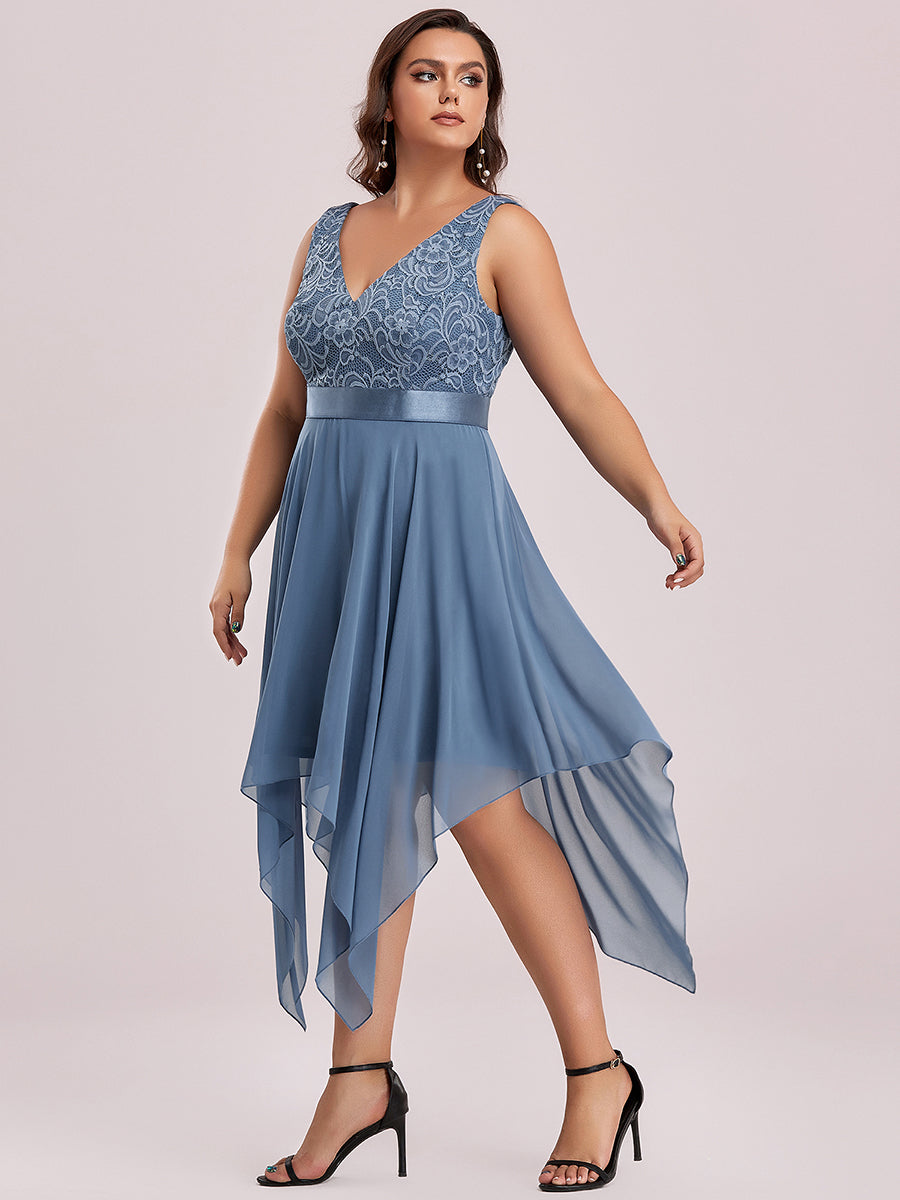 V-Ausschnitt Atemberaubende Spitze Ballkleider 00207 #farbe_Taubenblau